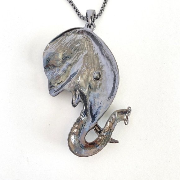 Elephant Head Gray & Black Rhinestones 1 or 2 Strand Pendant Long Necklace 34" - Picture 3 of 6